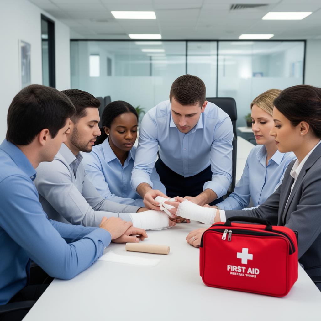 First aid bandaging training session